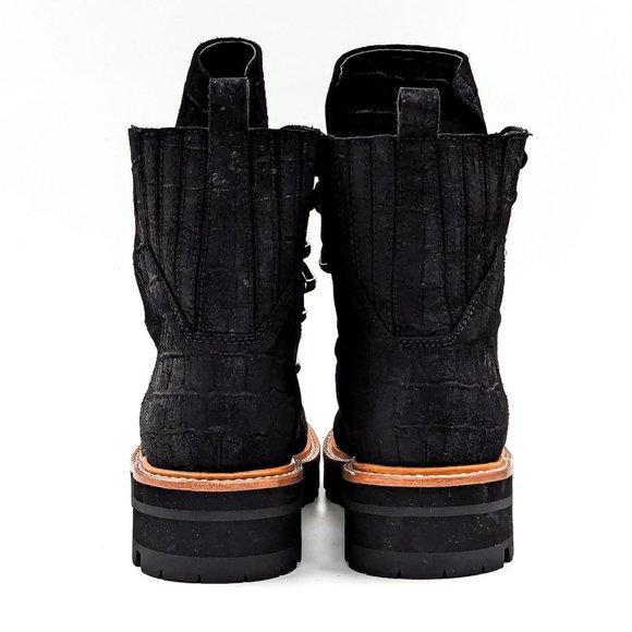 Marc Fisher Women Lizzie Black Croc Festival Combat Black Leather Boots sz 7.5 - Picture 4 of 12